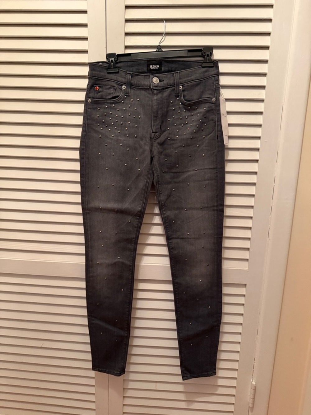 NWT Hudson Dark Charcoal Super Skinny Mid rise Jeans with metal Studs 27